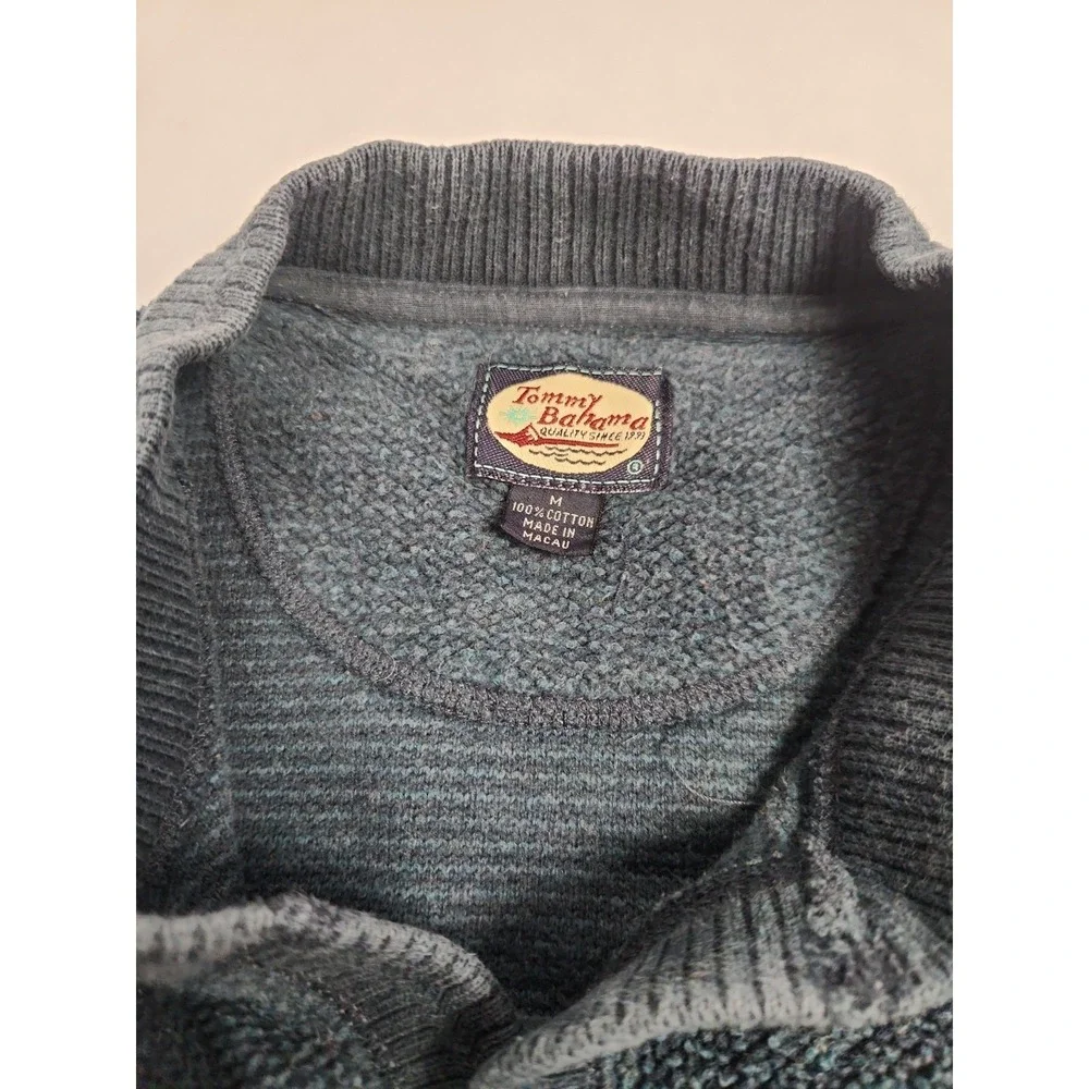 Tommy Bahama Mens Blue Sweater Medium M 100% Cotton Textured Knit V-Neck